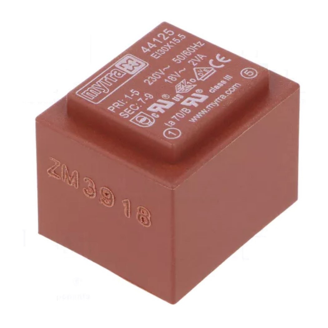 MYRRA 44125 Trasformatore incapsulato 18V 2VA Ingresso 230V Ac Uscita 18V ac myrra