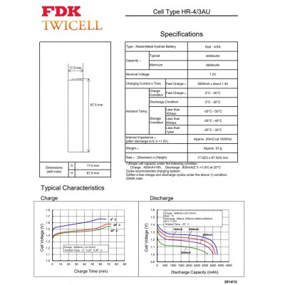 FDK Batteria Ni-Cd 1,2 V 4000mAh 4Ah 4/3A 67,5X17 mmFDK