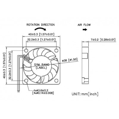 D4007V12HB Ventola Sym Bang 40 x 40 x 8 12V 0.15A DC BRUSHLESS FAN MOTOR Dissipazione VentilazioneSym Bang
