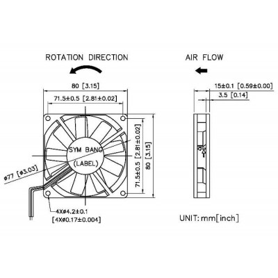 D8015V12HB Ventola Sym Bang 80 x 80 x 15 12V 0.22A DC BRUSHLESS FAN MOTOR Dissipazione VentilazioneSym Bang
