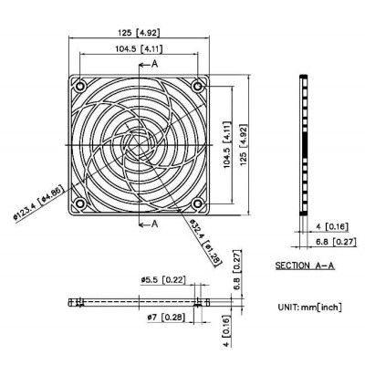 P120 GRIGLIA DI PROTEZIONE PER VENTOLA 125 X 125 mm computer case