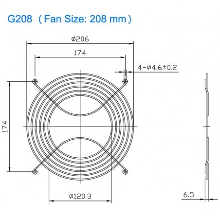 G208 SYM BANG GRIGLIA DI PROTEZIONE PER VENTOLA 208mm in metallo cromato computer case