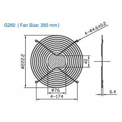 G250 SYM BANG GRIGLIA DI PROTEZIONE PER VENTOLA 222,2 mm in metallo cromato computer case