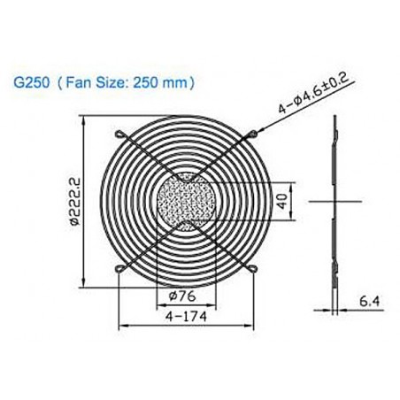 G250 SYM BANG GRIGLIA DI PROTEZIONE PER VENTOLA 222,2 mm in metallo cromato computer case