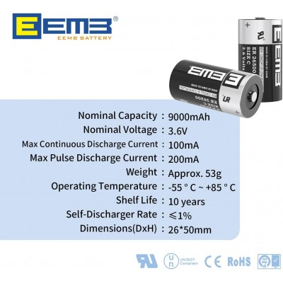 EEMB ER26500 C Size 3.6V Batteria al litio ad alta capacità Li-SOCL₂ non ricaricabile LS26500 SB-C01 TL-2200 EEmb Battery