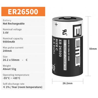 EEMB ER26500 C Size 3.6V Batteria al litio ad alta capacità Li-SOCL₂ non ricaricabile LS26500 SB-C01 TL-2200 EEmb Battery