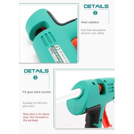 PROSKIT GK-390B Pistola per colla a caldo professionale 80W / 150ºC Grande portata Riscaldamento rapido