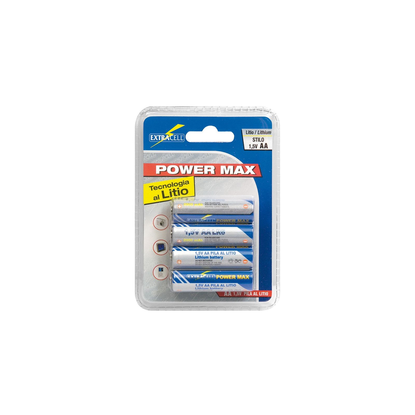 4 Pezzi Batteria Stilo Pila AA FR6 Litio 1,5V 2900mAhExtracell