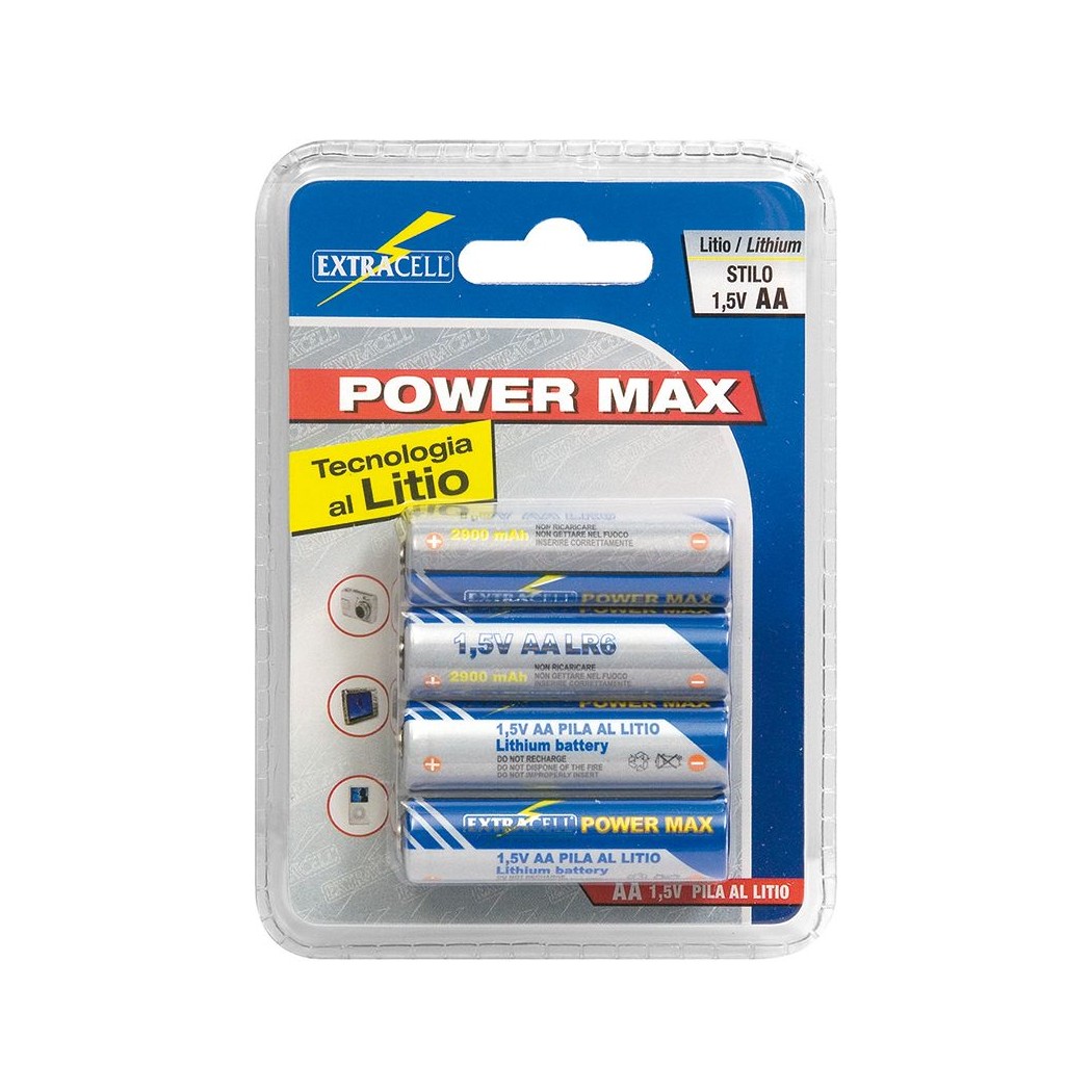 4 Pezzi Batteria Stilo Pila AA FR6 Litio 1,5V 2900mAhExtracell