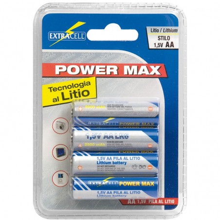 4 Pezzi Batteria Stilo Pila AA FR6 Litio 1,5V 2900mAhExtracell
