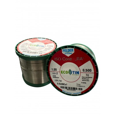 500g Stagno Felder D. 1 mm flux 2.2% Sn 99,3 Cu 0,7 BOBINA ROTOLO 0,5 kg Felder