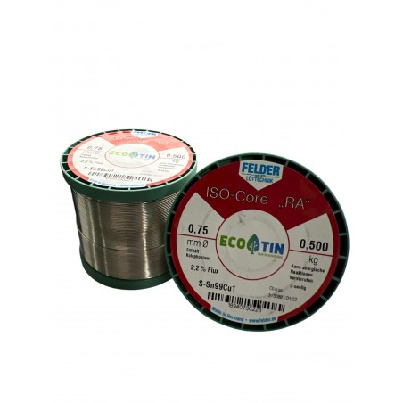500g Stagno Felder D. 0.75mm flux 2.2% Sn 99,3 Cu 0,7 BOBINA ROTOLO 0,5 kg Felder