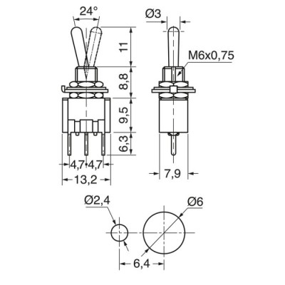 DEVIATORE MINIATURA 1 SCAMBIO 2 POS. STANDARD DA CS 6A 125V Elcart