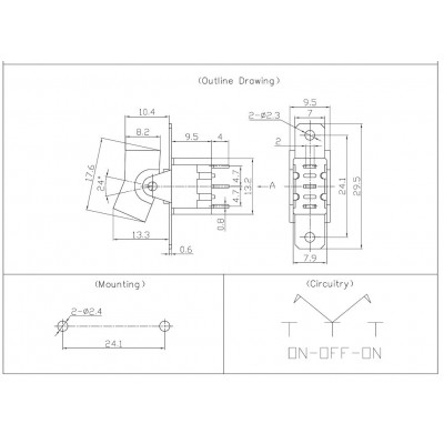 DEVIATORE MINIATURA ON - OFF - ON 1 SCAMBIO 3 POS. STANDARD 6A 125VElcart
