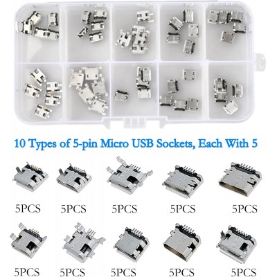 SET 50pz Micro USB Connettore Femmina a 180 Gradi a 5 Pin DIP