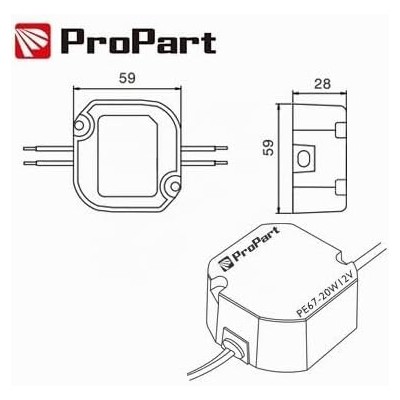 ProPart Alimentatore IP67 Stagno Per Lampade/Strisce Led 12v Dc 20W 1.67A Propart