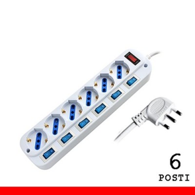 Multipresa 6 posti ProPart - 6 prese 10/16A bipasso/schuko 2P+T con 2 fori di montaggioPropart
