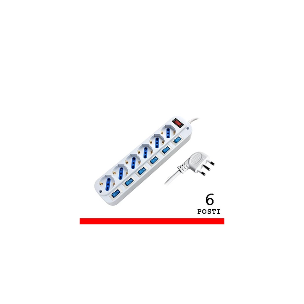 Multipresa 6 posti ProPart - 6 prese 10/16A bipasso/schuko 2P+T con 2 fori di montaggioPropart