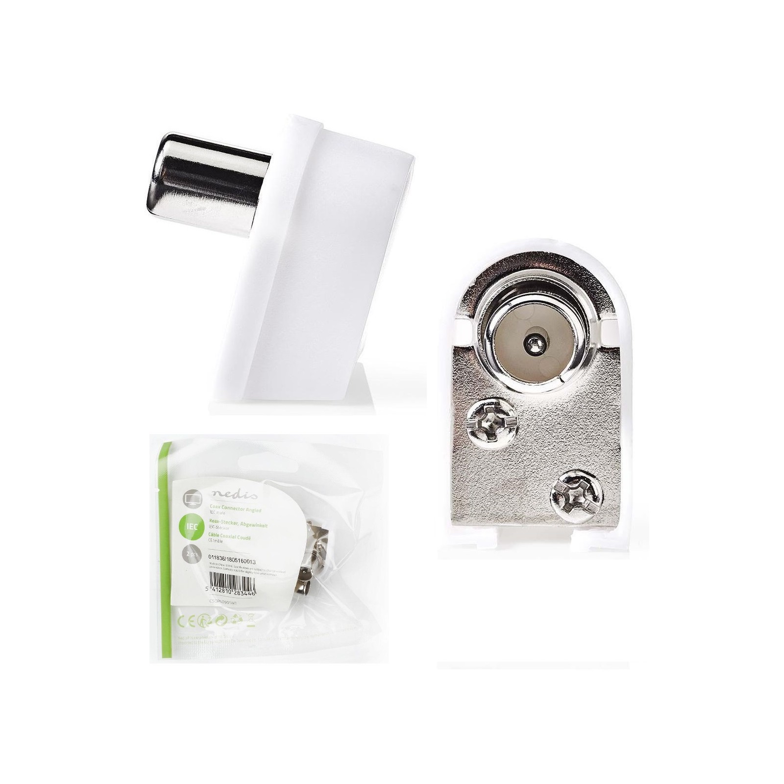 Connettore IEC (coassiale) angolato maschio 75Ohm ingresso cavo 7mm 2 pzNedis
