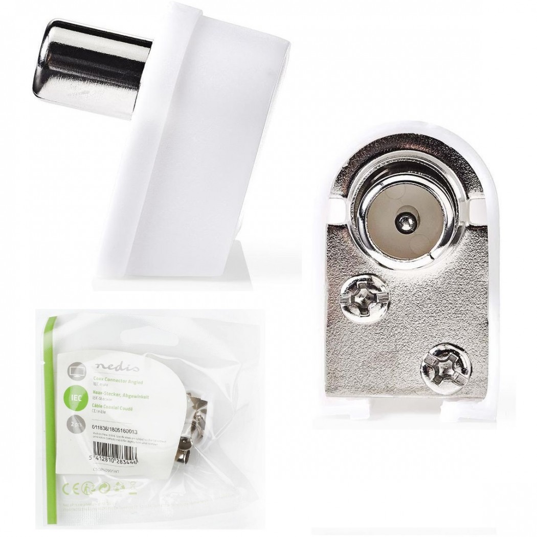 Connettore IEC (coassiale) angolato maschio 75Ohm ingresso cavo 7mm 2 pzNedis