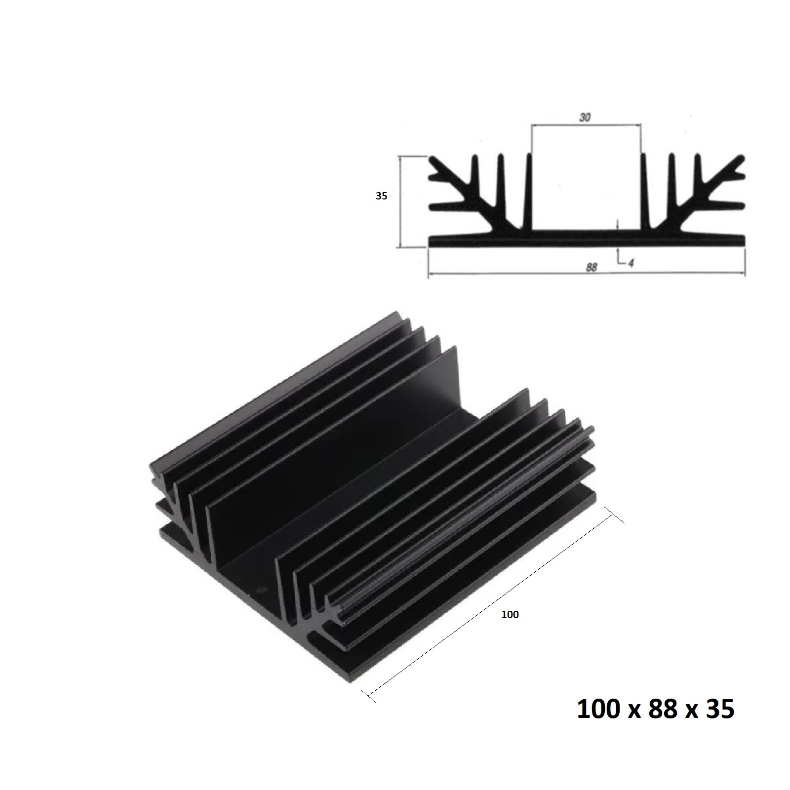 Dissipatore 100 x 88 x 35 Aletta Raffreddamento Alluminio Transistor Chip