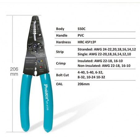 PROSKIT CP-412G Pinza spelafili/crimpatrice per impieghi gravosi (8")