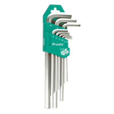 PROSKIT HW-129 Set di 9 chiavi esagonali a braccio lungo (1,5, 2, 2,5, 3, 4, 5, 6, 8, 10 mm)Proskit