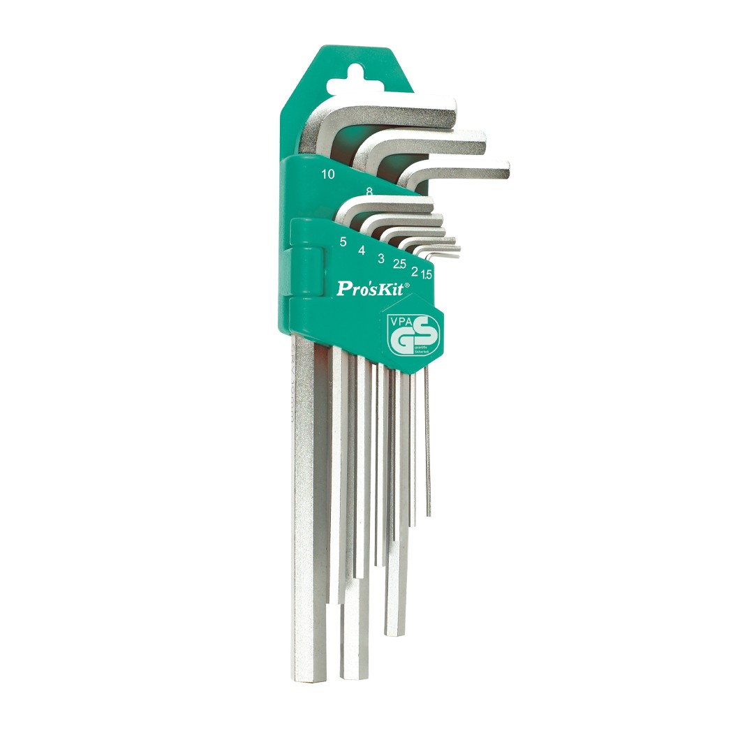 PROSKIT HW-129 Set di 9 chiavi esagonali a braccio lungo (1,5, 2, 2,5, 3, 4, 5, 6, 8, 10 mm)Proskit