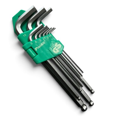 PROSKIT HW-129B Set di 9 chiavi esagonali a braccio lungo (1,5, 2, 2,5, 3, 4, 5, 6, 8, 10 mm)Proskit