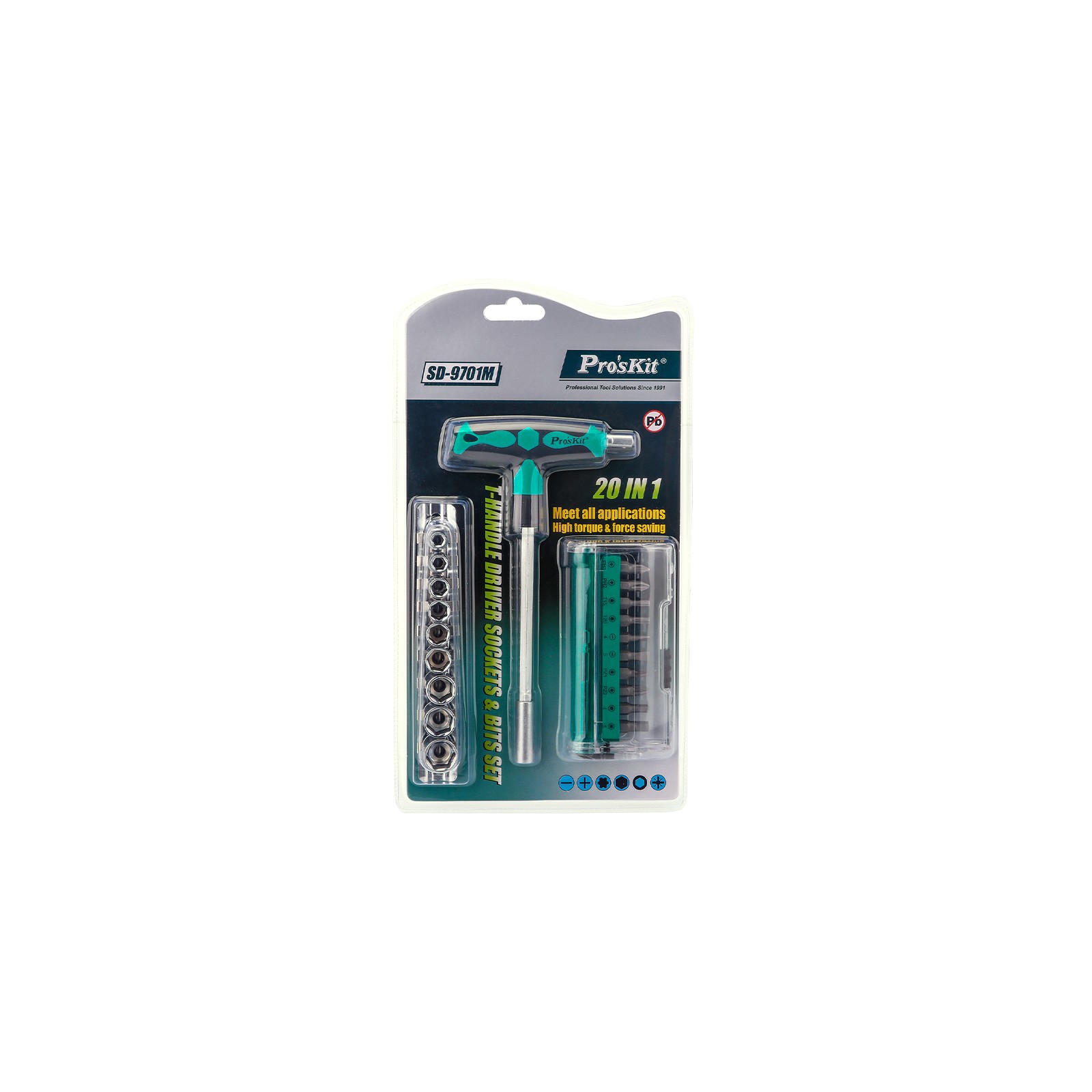 PROSKIT SD-9701M Set di bussole e inserti per cacciavite a T 20 in 1 Proskit