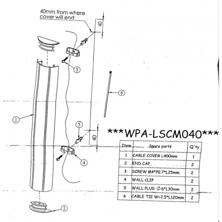 CANALINA COPRICAVO, 40cm WPA-LSCM040