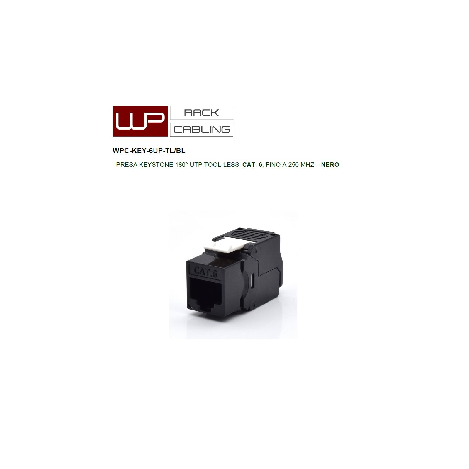 WP Rack & Cabling WPC-KEY-6UP-TL/BL PRESA KEYSTONE 180° UTP TOOL-LESS CAT. 6, FINO A 250 MHZ – NERO