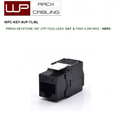 WP Rack & Cabling WPC-KEY-6UP-TL/BL PRESA KEYSTONE 180° UTP TOOL-LESS CAT. 6, FINO A 250 MHZ – NERO