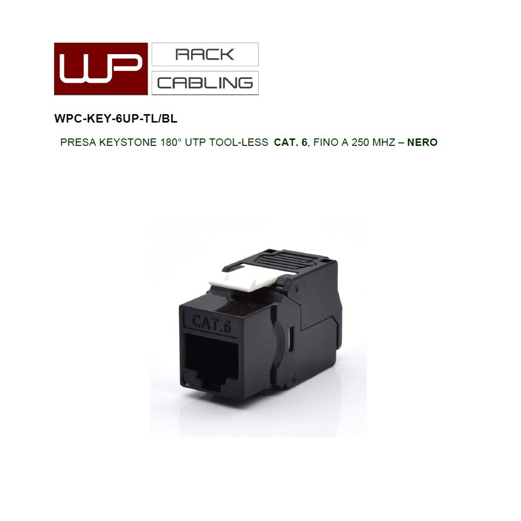 WP Rack & Cabling WPC-KEY-6UP-TL/BL PRESA KEYSTONE 180° UTP TOOL-LESS CAT. 6, FINO A 250 MHZ – NERO