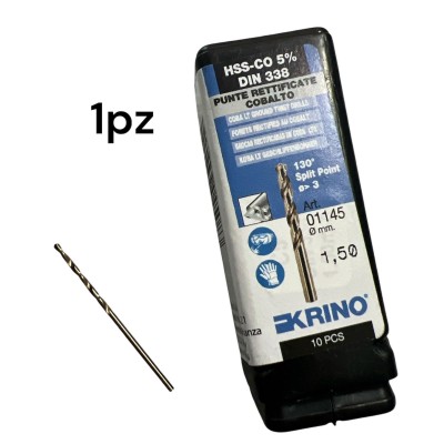 PUNTA KRINO 1,5 mm HSS-CO 5% DIN 338 PUNTE RETTIFICATE COBALTO ART. 01145Krino