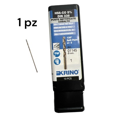 PUNTA KRINO 1mm HSS-CO 5% DIN 338 PUNTE RETTIFICATE COBALTO ART. 01145Krino
