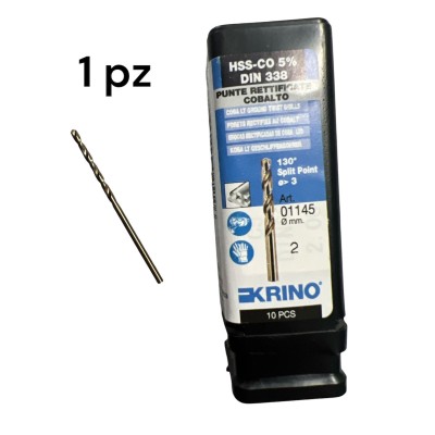 PUNTA KRINO 2 mm HSS-CO 5% DIN 338 PUNTE RETTIFICATE COBALTO ART. 01145Krino