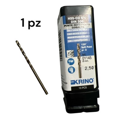 PUNTA KRINO 2,5 mm HSS-CO 5% DIN 338 PUNTE RETTIFICATE COBALTO ART. 01145Krino