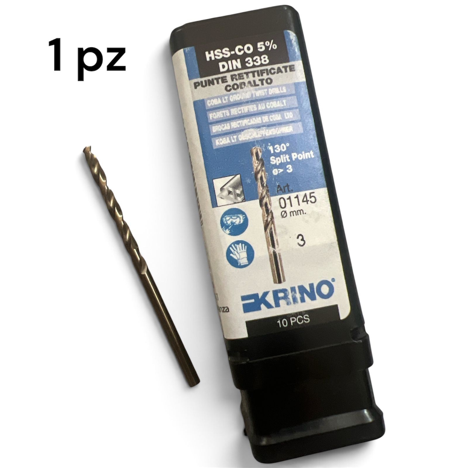 PUNTA KRINO 3 mm HSS-CO 5% DIN 338 PUNTE RETTIFICATE COBALTO ART. 01145 Krino