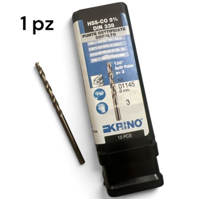 PUNTA KRINO 3 mm HSS-CO 5% DIN 338 PUNTE RETTIFICATE COBALTO ART. 01145Krino