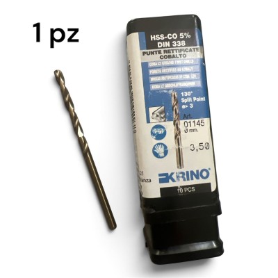 PUNTA KRINO 3,5 mm HSS-CO 5% DIN 338 PUNTE RETTIFICATE COBALTO ART. 01145Krino