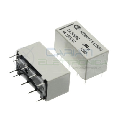 Relè HFD2/012-S-L2 Bistabile con bobina 12V Dpdt 2A 30Vdc 1A 125Vac HONGFA RELAY