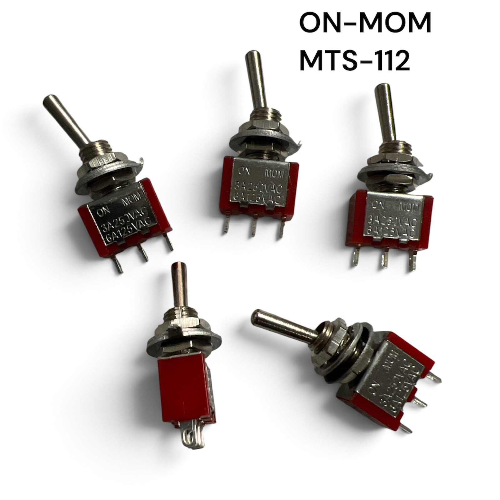 5 PEZZI MTS-112 Deviatore a Leva ON - MOM 2A 250V con ritorno