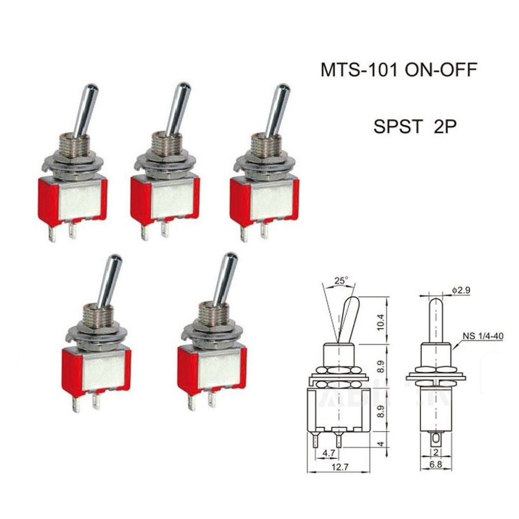 5 Pz Interruttore MTS-101 ON - OFF SPST 2A 250V da pannello