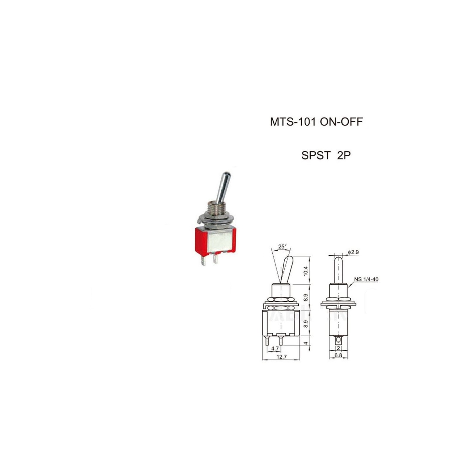 Interruttore MTS-101 ON - OFF SPST 2A 250V da pannello