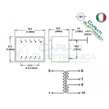 Trasformatore incapsulato 1,5VA 230V Doppia Uscita 2x9V TEZ1.5/D/9-9V BREVE TUFVASSONS