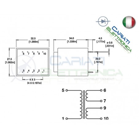 Trasformatore incapsulato 2,8VA 230V Doppia Uscita 2x6V