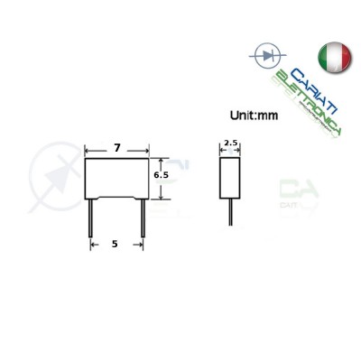 50 pezzi Condensatore in Poliestere 10nF 100Vdc 63Vac Passo 5mm Kemet