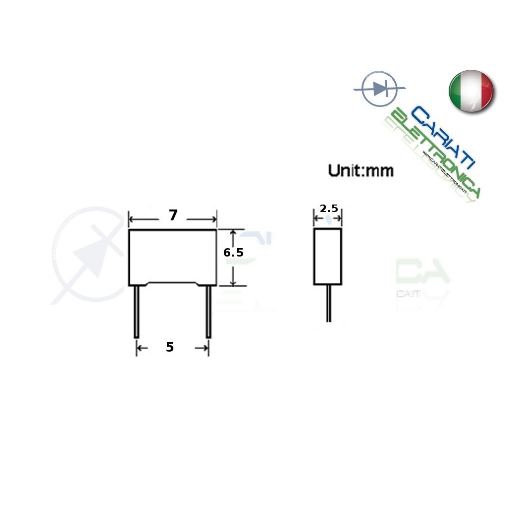 Condensatore Poliestere 2,2uf 400vcc R27,5mm 2,2mf400v/r27