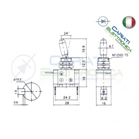 Interruttore Leva Con Led Rosso Tuning 12V 20A Carbonio